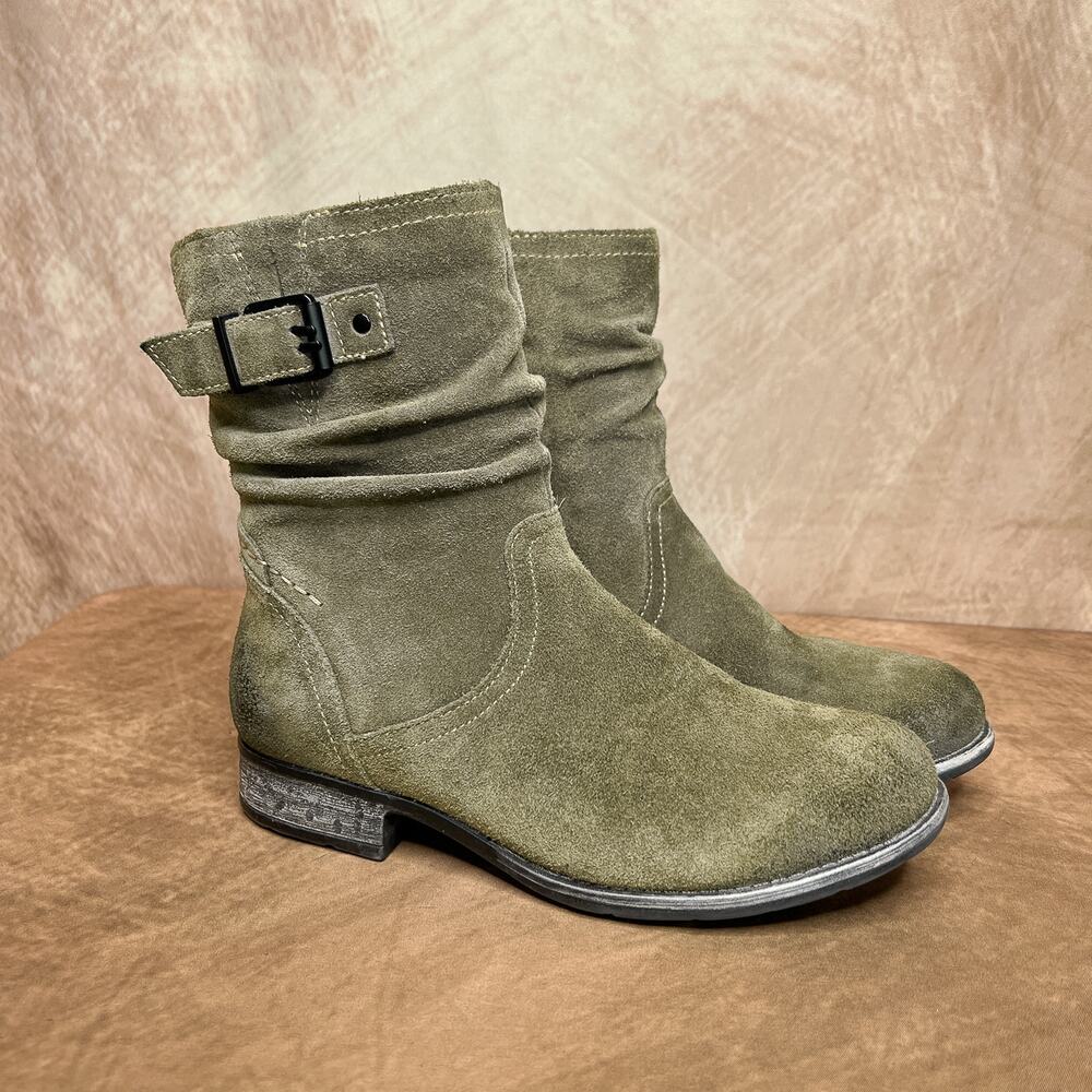 Earth Beaufort Wide Slouch Ankle Boots Olive Green Suede Leather Women's 7D Boho